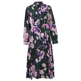 Abito midi in cotone multicolore con stampa floreale sfocata di Dries Van Noten Multicolore