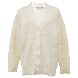 Fendi-Cardigan à boutons texturé Fendi en laine crème-Blanc,Écru