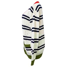 Gucci- Gucci Love Parade Pointelle-Knit Striped Button-Down Cardigan in Cream Cotton-White,Cream