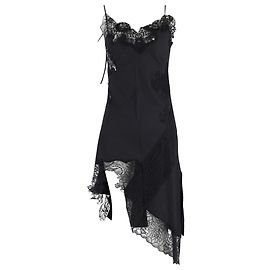 Vestido midi asimétrico de algodón negro con detalles de encaje de Marques Almeida Negro