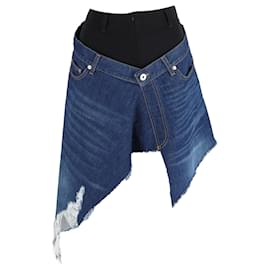 JW Anderson- JW Anderson Mini Distressed Asymmetrical Skirt in Black and Blue Cotton Denim-Blue