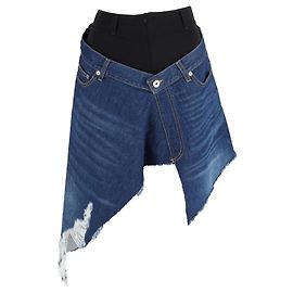 Saia assimétrica mini desgastada JW Anderson em denim de algodão preto e azul Azul