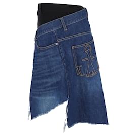 JW Anderson- JW Anderson Mini Distressed Asymmetrical Skirt in Black and Blue Cotton Denim-Blue