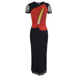 Loewe Anthurium Print Midi Kleid aus schwarner Polyamid Schwarz