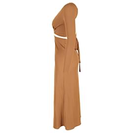 Autre Marque- Christopher Esber Midi Cutout Ribbed Long Sleeve Dress in Brown Polyester-Brown