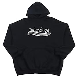 Balenciaga-Balenciaga Distressed Logo Hoodie Sweatshirt-Black