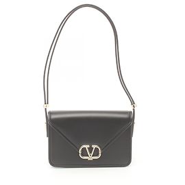Valentino V Logo Leather Shoulder Bag Black