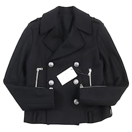 Balmain Wool Emblem Button Double Breasted Coat Black