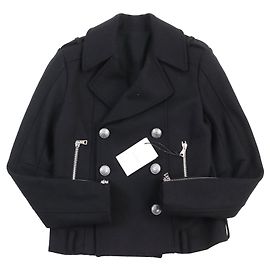 Doppelreihiger Wollmantel mit Balmain-Emblem Schwarz