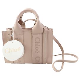 Chloé Bolsa Mini Tote de Couro Liso Chloe Woody Rosa