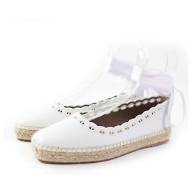 Hermès HERMES Guapa Shane Espadrilles Chaussures en Cuir Blanc