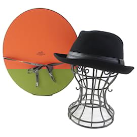 Autre Marque-Hermes Cashmere Leather Ribbon Hat Black-Other