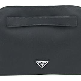 Prada-Prada Second Bag Black Leather Saffiano Clutch-Black