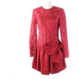 Abito lungo a maniche in pizzo Valentino rosso 42 Rosso