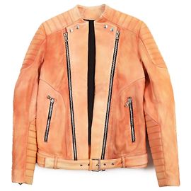 Balmain Lamb Leather Biker Jacket Orange 44 Orange