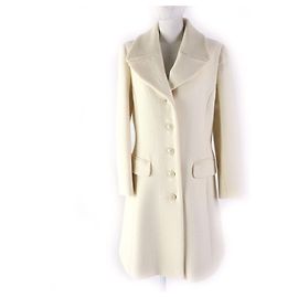 MOSCHINO Wool Coat with Logo Buttons Cream