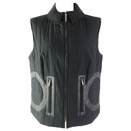 Salvatore Ferragamo Gancini Leather Quilted Zip Up Vest Black