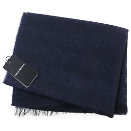 Sciarpa con frange in lana e rayon con logo Emporio Armani Blu navy