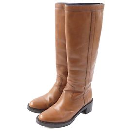 Céline Botas de couro Celine até o joelho marrons 35 Marrom