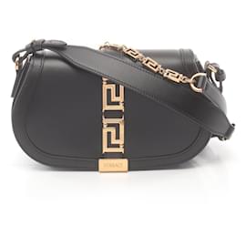 Versace-Versace Greca Goddess Leather Shoulder Bag-Black