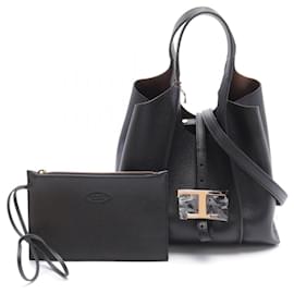 Tod's-Tod's Leather T Timeless Mini Handbag Black-Black