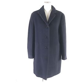 Jil Sander Wool Angola Long Chester Coat Women Navy blue