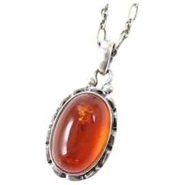Autre Marque Georg Jensen 2001 Amber Silver Necklace Orange