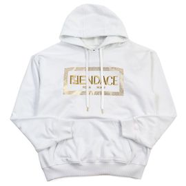 Pullover mit Kapuze mit Fendi Versace Logo bestickt Weiß