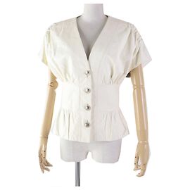 Chanel Lambskin Short Sleeve Leather Jacket Ivory Cream