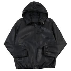 Veste à capuche zippée en cuir avec logo Emporio Armani Noir