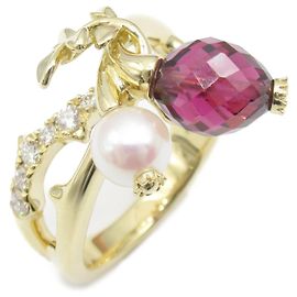 Mikimoto K18 Gelbgold Perlen Granat Diamantring Weiß