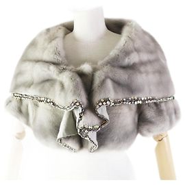 Xale de pele de vison de seda Valentino com pedras Marrom