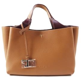 Tod's-Tod's Timeless Mini 2-way Leather Handbag Brown-Brown