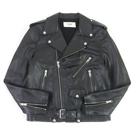 Céline CELINE Leather Biker Jacket Black 50 Black
