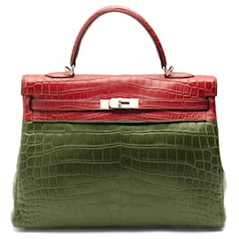 Hermès-Hermès Kelly 35 Crocodile Niloticus burgundy bag-Red
