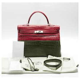 Hermès-Hermès Kelly 35 Crocodile Niloticus burgundy bag-Red