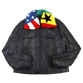 Louis Vuitton American Brazilian Fur Callor Leather Jacket Black