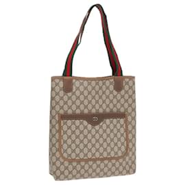 Gucci-GUCCI GG Canvas Web Sherry Line Tote Bag PVC Leather Beige Green Red Auth 91194-Red,Beige,Green