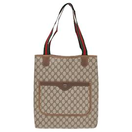 Gucci-GUCCI GG Canvas Web Sherry Line Tote Bag PVC Leather Beige Green Red Auth 91194-Red,Beige,Green