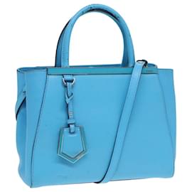 Fendi-FENDI To joule Hand Bag Leather 2way Blue Silver Auth 91658-Silvery,Blue