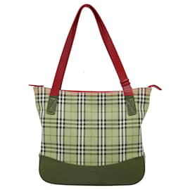 Autre Marque-Burberrys Nova Check Tote Bag Canvas Leather Beige Gold Auth 88205-Beige,Golden