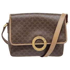 Céline-CELINE Macadam Canvas Circle Shoulder Bag PVC Leather Brown Gold Auth 92512-Brown,Golden