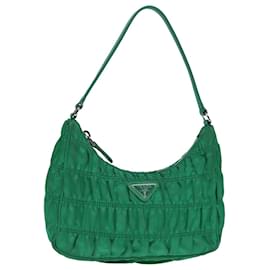 Prada-PRADA Accessory Pouch Nylon Green Silver Auth 91870-Silvery,Green