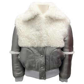 See by Chloé See By Chloe Silver Metallic Shearling Bomber Jacket Metallic