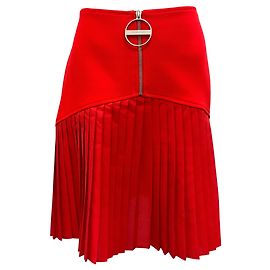 Givenchy Red Zip Up Pleated Skirt Red
