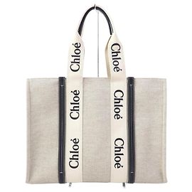Chloé Borsa Tote Grande Chloe Woody Bianca Blu Bianco
