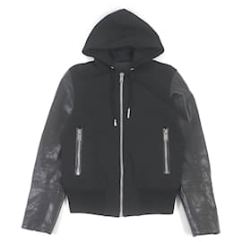 Givenchy-Givenchy 4G Logo Leather Sleeve Zip Hoodie-Black