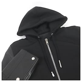 Givenchy-Givenchy 4G Logo Leather Sleeve Zip Hoodie-Black