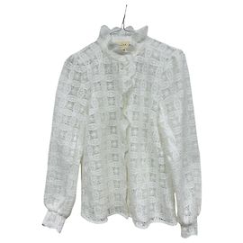 SéZane Camicia Chloe Bianca in Guipure Bianco