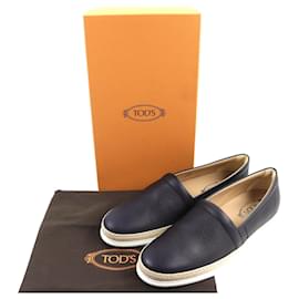 Tod's-Tod's Leather Loafers Dark Navy Size 10-Navy blue